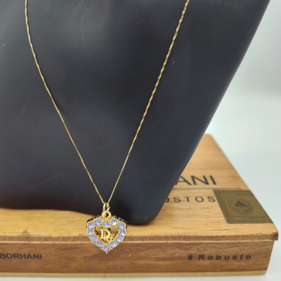 DIOR Gold Heart Logo Pendant Lavender Crystal Galliano Era Y2K Vintage - Picture 4 of 5